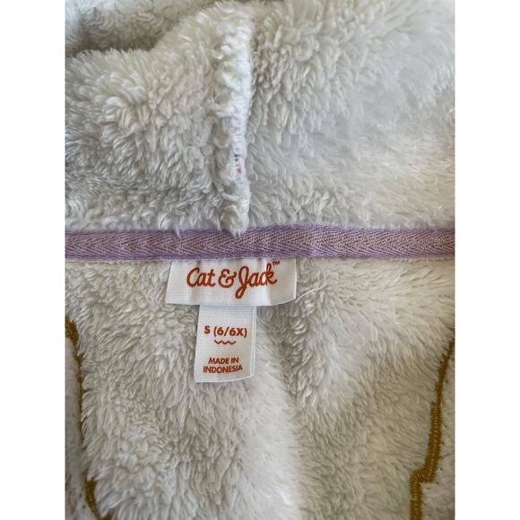 Cat & Jack Ivory 3D Unicorn Horn Hair Ears Zip Up Girls’ Plush Hoodie Jacket 4/5 - Picture 5 of 5